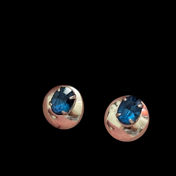 Elegant Blue and Silver Stud Earrings - Picture 1 of 4